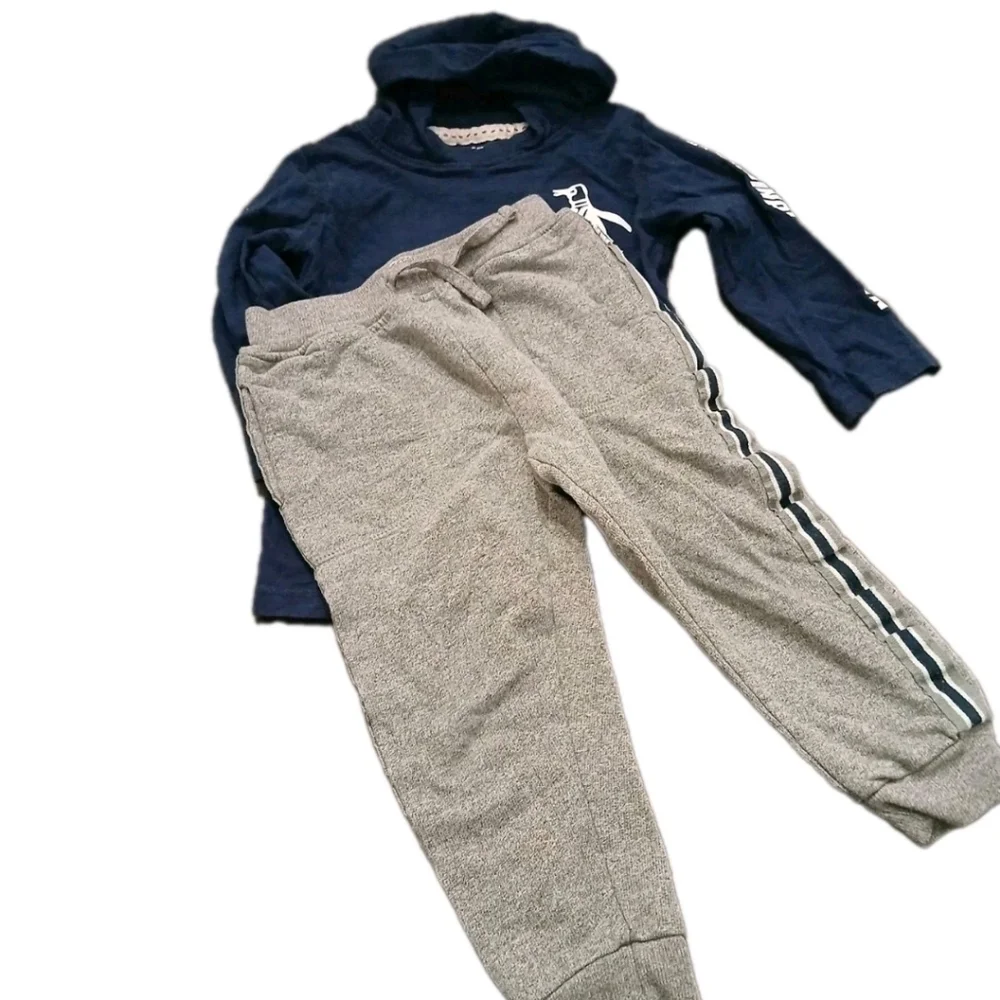 Penguin Kids Two Piece Jogger Set Size:3T Navy Blue And Grey